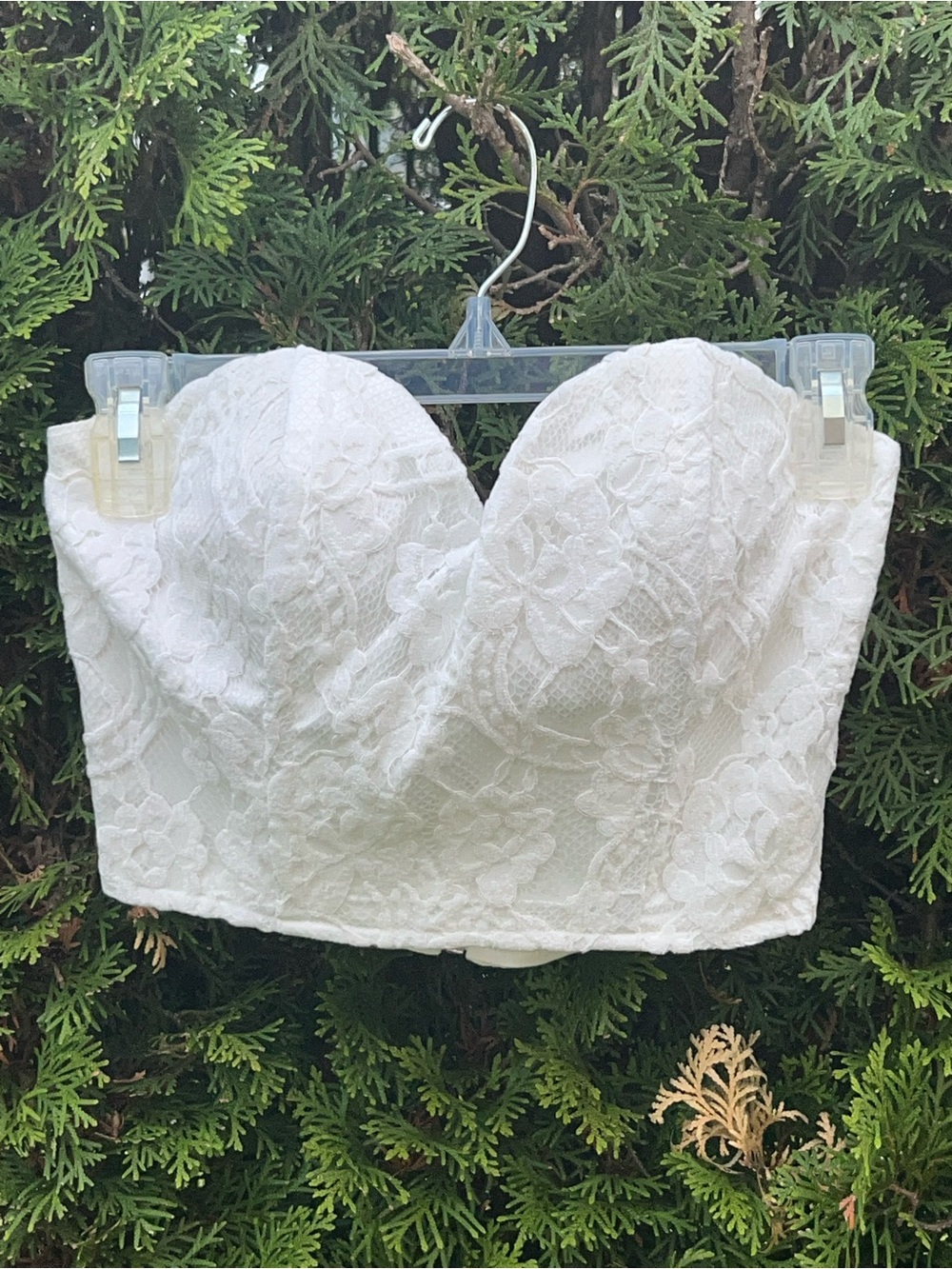 naked wardrobe White Lace Strapless Bustier Crop Top